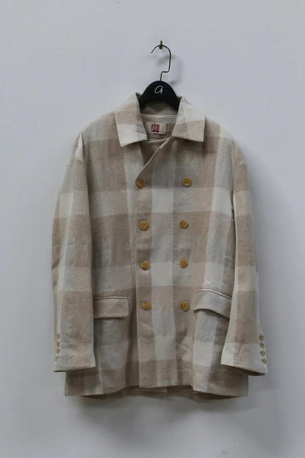 AVIVA JIFEI XUE A21-DBJ Vintage Deer Hair Blend Beige Check Double Breasted Leisure